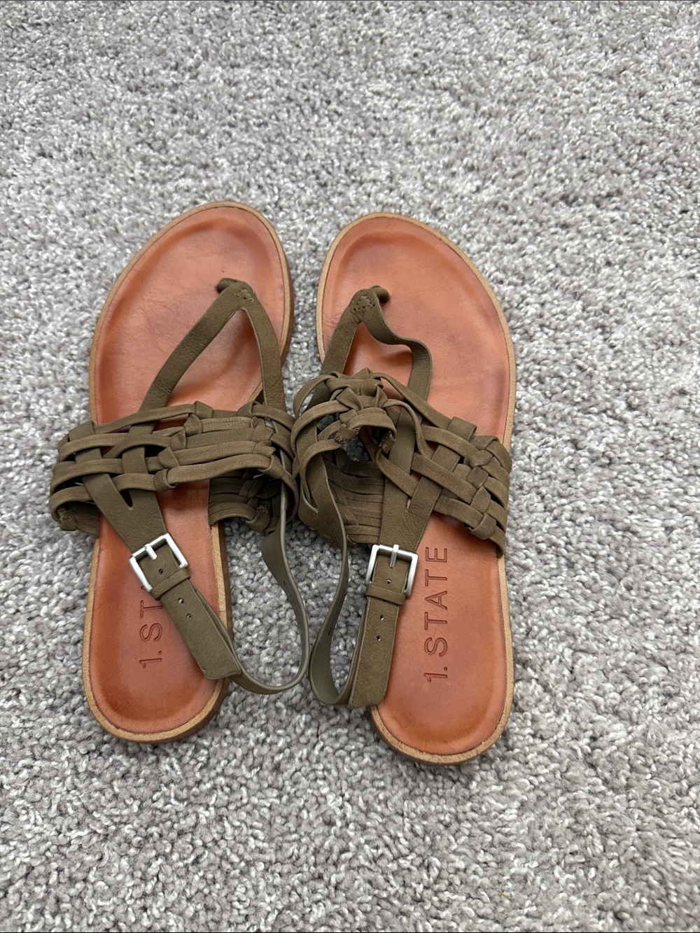 1. State Olive Braided Leather Slingback Sandals